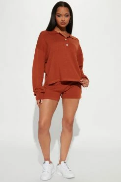 Fashion Nova Sweater Sets Genesis Sweater Short Set - Rust