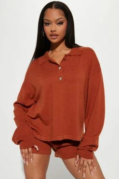 Fashion Nova Sweater Sets Genesis Sweater Short Set - Rust