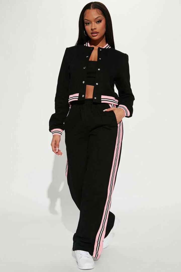 Fashion Nova Just Too Chill Pant Set - Black Wide Leg Sets