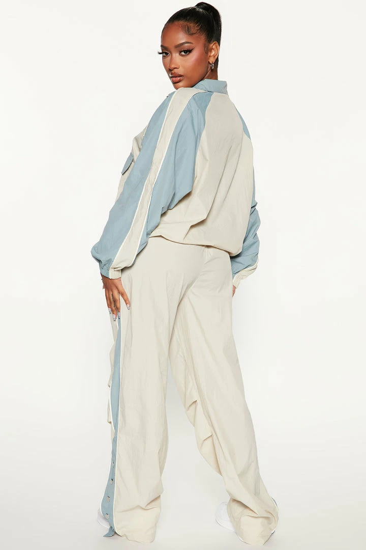Fashion Nova Act Chill Windbreaker Pant Set - Cream/combo Wide Leg Sets