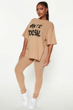 Fashion Nova Legging Sets The Anti Social Legging Set - Taupe