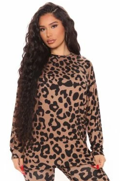 Fashion Nova Chelsea Leopard Long Sleeve Legging Set - Taupe/combo