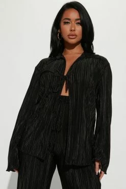 Fashion Nova Wide Leg Sets Sydney Plisse Pant Set - Black