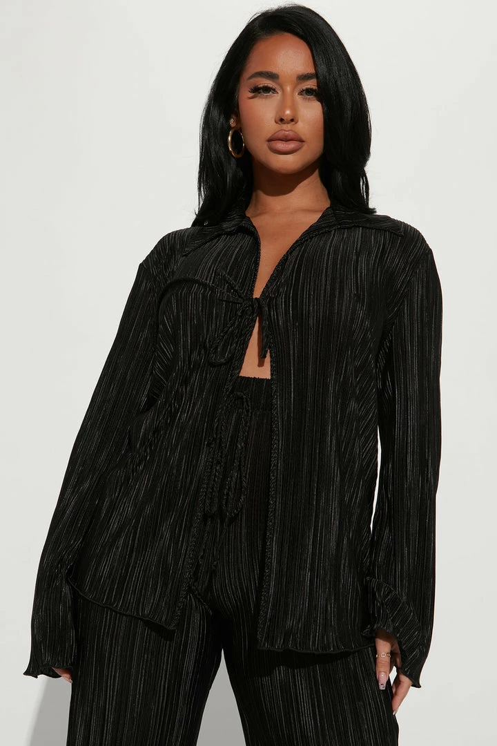 Fashion Nova Wide Leg Sets Sydney Plisse Pant Set - Black