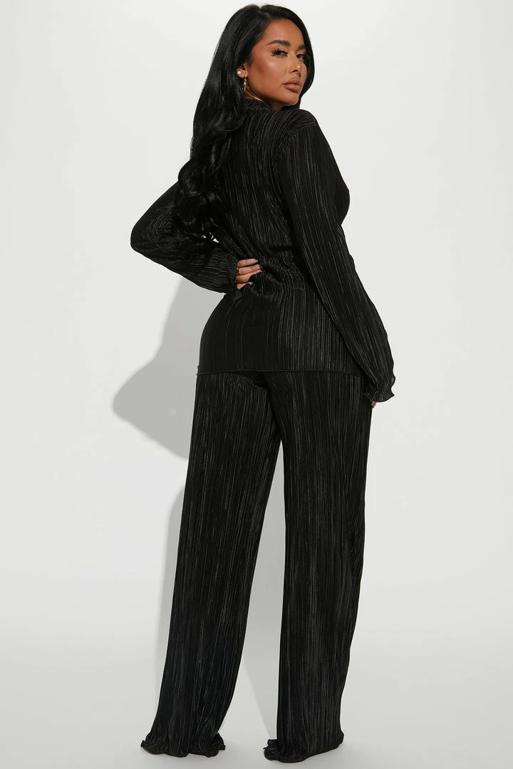 Fashion Nova Wide Leg Sets Sydney Plisse Pant Set - Black