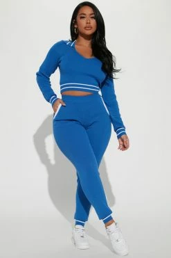 Fashion Nova Stay With Me Sweater Pant Set - Blue Sweater Sets
