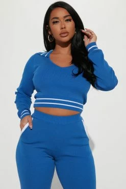 Fashion Nova Stay With Me Sweater Pant Set - Blue Sweater Sets