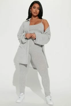 Fashion Nova Easy Weekend 3 Piece Legging Set - Heather Grey