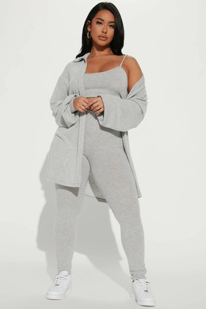 Fashion Nova Easy Weekend 3 Piece Legging Set - Heather Grey