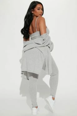 Fashion Nova Easy Weekend 3 Piece Legging Set - Heather Grey