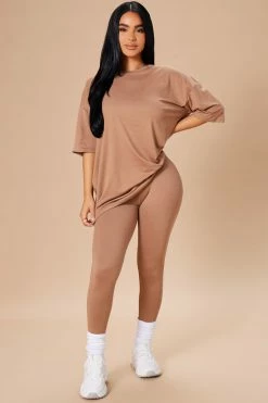 Fashion Nova Weekend Vibes Legging Set - Mocha Legging Sets