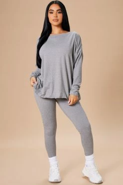 Fashion Nova Don't Get This Twisted Pant Set - Heather Grey Legging Sets
