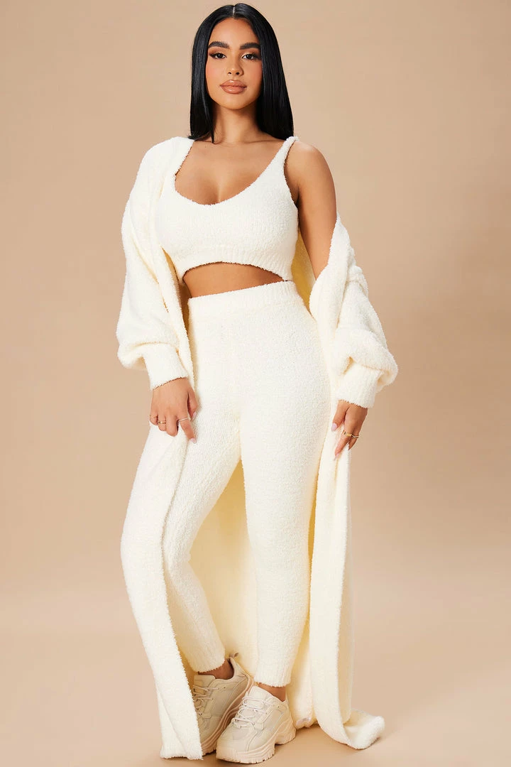 Fashion Nova Living In It 3 Piece Legging Set - Ivory Legging Sets