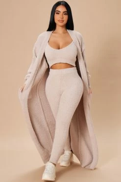 Fashion Nova Living In It 3 Piece Legging Set - Taupe Legging Sets
