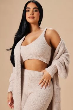 Fashion Nova Living In It 3 Piece Legging Set - Taupe Legging Sets