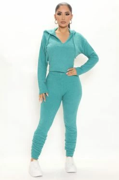 Fashion Nova Legging Sets Cozy Girl Fuzzy Sweater Legging Set - Teal