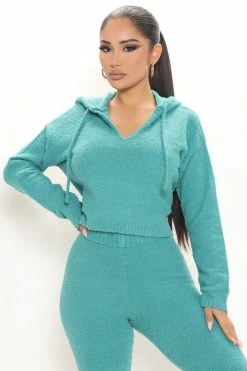 Fashion Nova Legging Sets Cozy Girl Fuzzy Sweater Legging Set - Teal