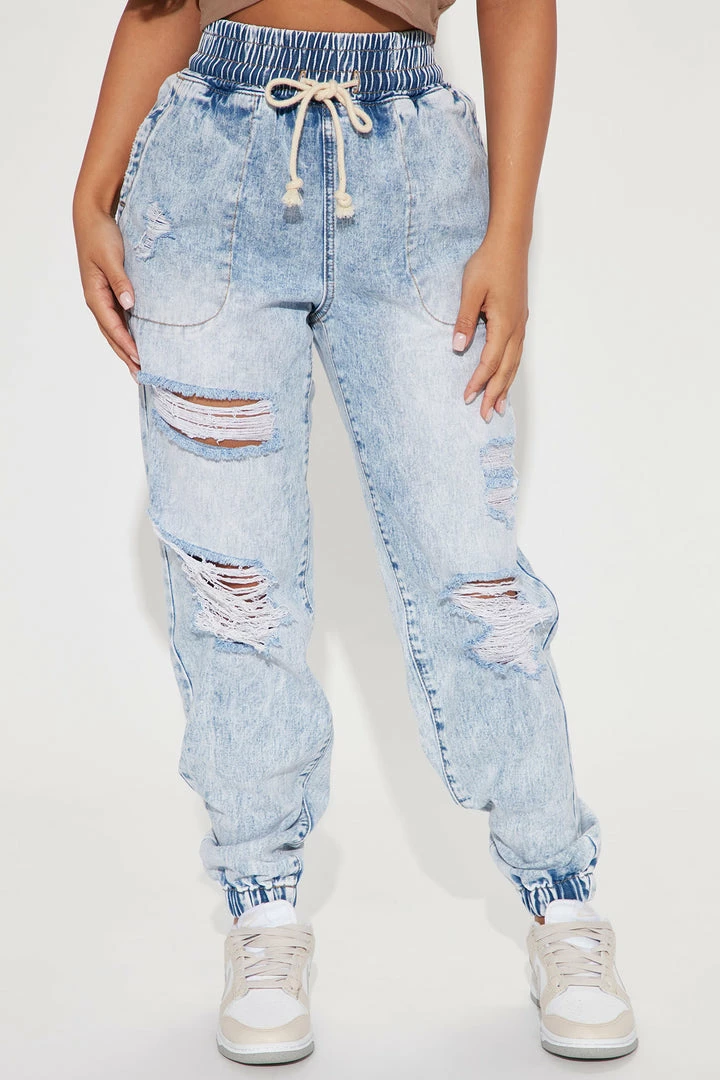 Fashion Nova Most Wanted Stone Wash Jogger Jeans - Stone Blue Wash Matching Separates