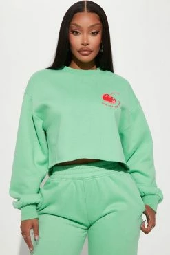 Fashion Nova Matching Separates Love You Cherry Much Cropped Sweatshirt - Green