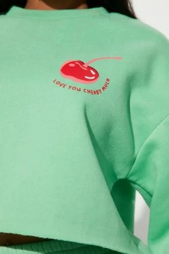 Fashion Nova Matching Separates Love You Cherry Much Cropped Sweatshirt - Green