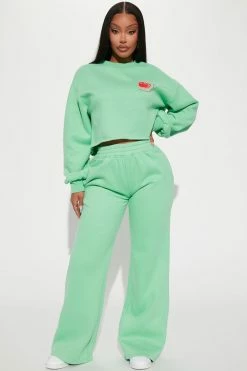 Fashion Nova Flights Booked Wide Leg Jogger - Green Matching Separates