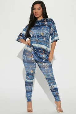 Fashion Nova Buckle Up Legging Set - Blue/combo Legging Sets