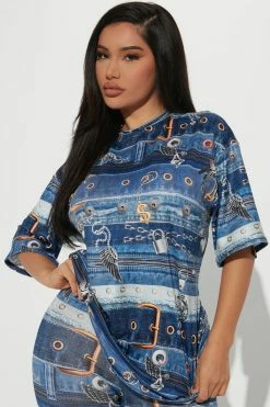 Fashion Nova Buckle Up Legging Set - Blue/combo Legging Sets