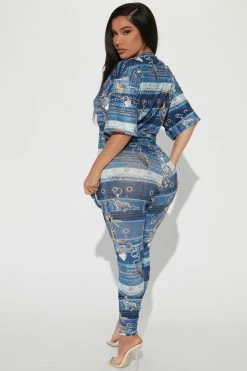 Fashion Nova Buckle Up Legging Set - Blue/combo Legging Sets