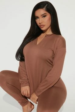 Fashion Nova Lets Chill Together Legging Set - Mocha Legging Sets