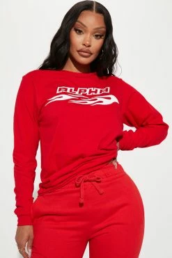 Fashion Nova Alpha Racer Long Sleeve Tee - Red Matching Separates