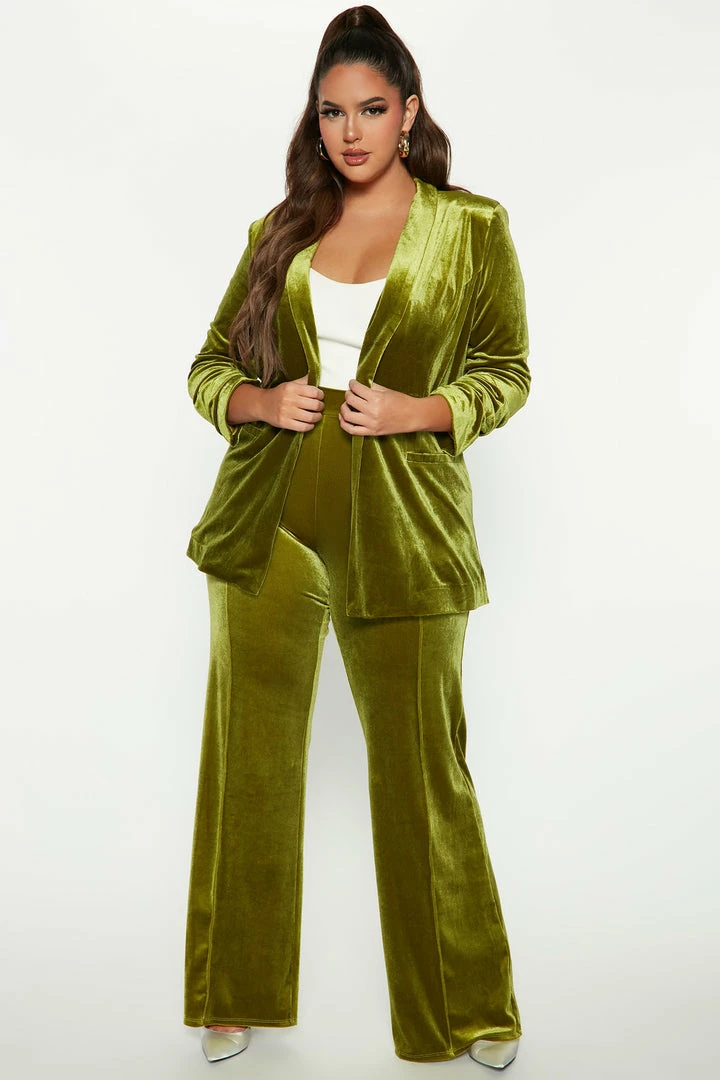 Fashion Nova Wide Leg Sets Viviana Velvet Blazer Pant Set - Chartreuse