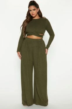 Fashion Nova Wide Leg Sets Another Dream Pant Set - Olive