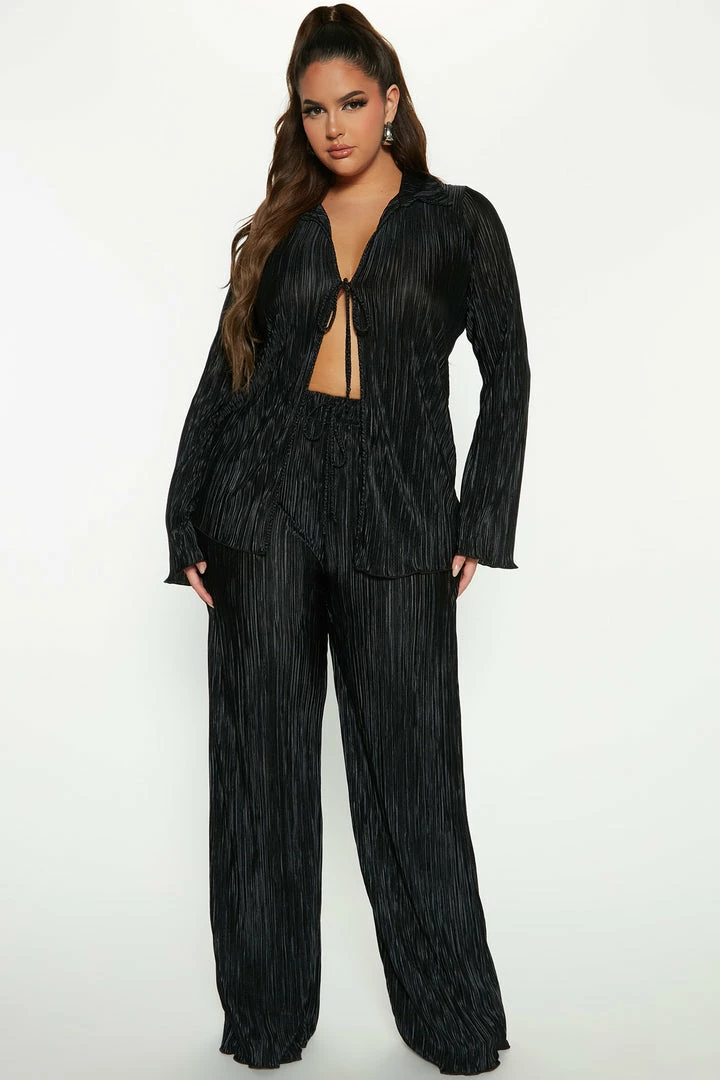 Fashion Nova Wide Leg Sets Sydney Plisse Pant Set - Black