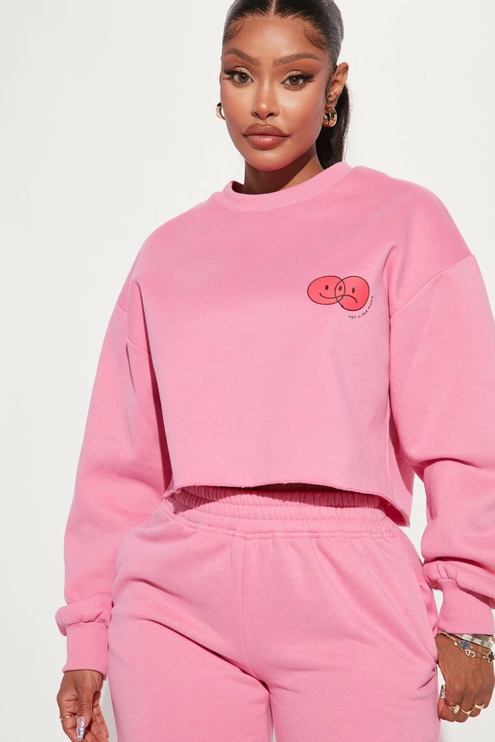 Fashion Nova Moody Much Cropped Sweatshirt - Pink
