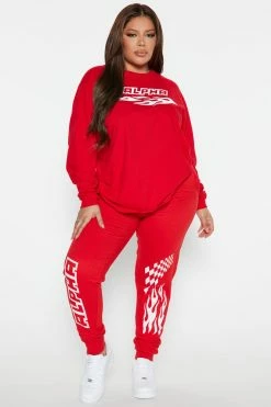 Fashion Nova Alpha Racer Long Sleeve Tee - Red Matching Separates