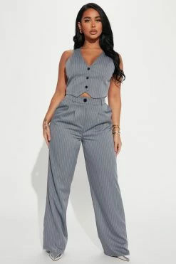 Fashion Nova Keep It Real Pinstripe Vest Top - Charcoal
