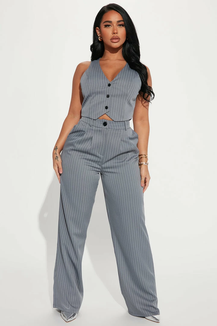 Fashion Nova Keep It Real Pinstripe Vest Top - Charcoal