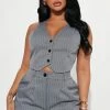 Fashion Nova Keep It Real Pinstripe Vest Top - Charcoal