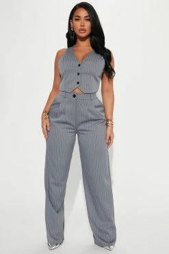 Fashion Nova Keep It Real Pinstripe Trouser - Charcoal Matching Separates