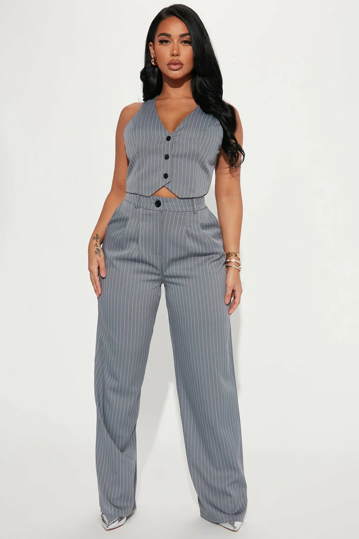 Fashion Nova Keep It Real Pinstripe Trouser - Charcoal Matching Separates