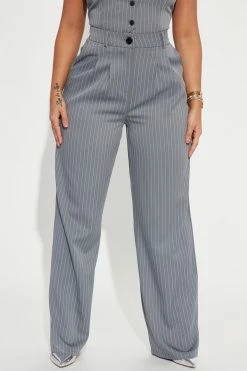 Fashion Nova Keep It Real Pinstripe Trouser - Charcoal Matching Separates