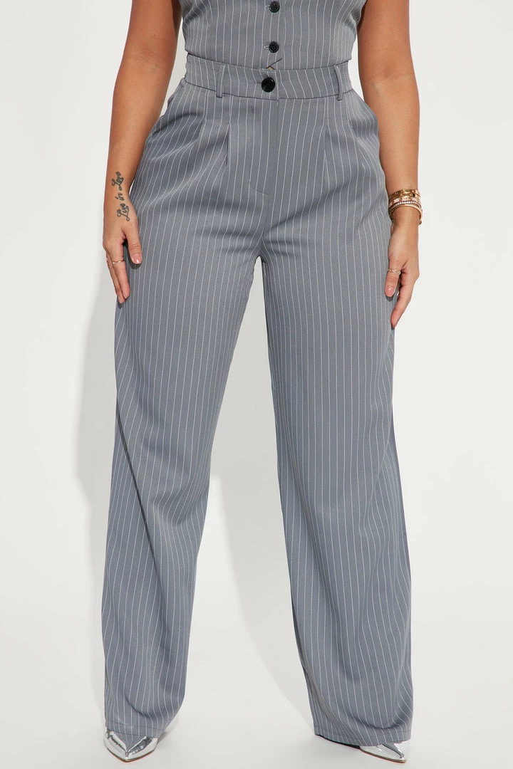 Fashion Nova Keep It Real Pinstripe Trouser - Charcoal Matching Separates