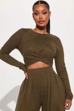 Fashion Nova Wide Leg Sets Another Dream Pant Set - Olive