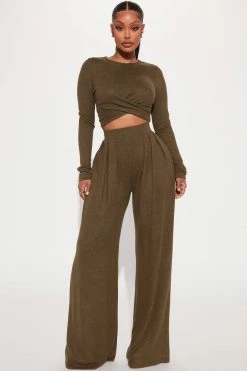 Fashion Nova Wide Leg Sets Another Dream Pant Set - Olive