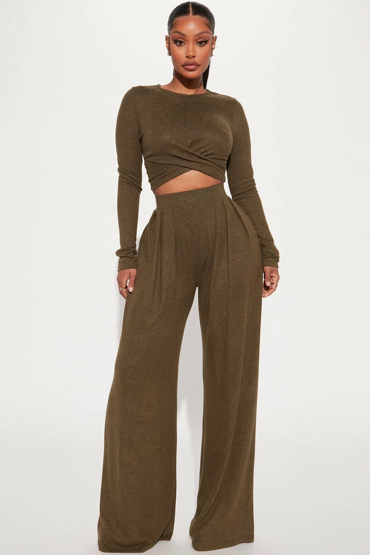 Fashion Nova Wide Leg Sets Another Dream Pant Set - Olive