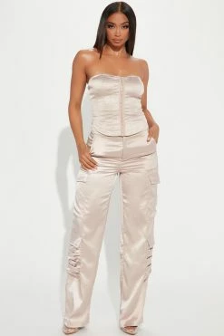 Fashion Nova Wide Leg Sets Amirah Satin Pant Set - Taupe
