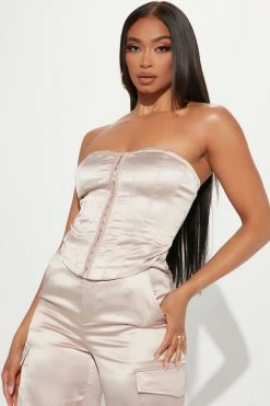 Fashion Nova Wide Leg Sets Amirah Satin Pant Set - Taupe