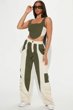 Fashion Nova Wide Leg Sets True Desire Cargo Pant Set - Olive/combo