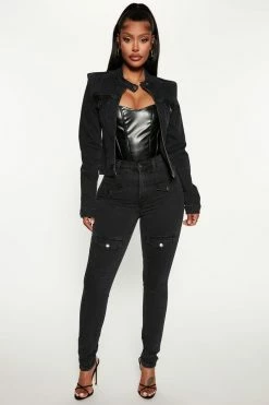 Fashion Nova Matching Separates Own The Night Quilted Moto Jacket - Black