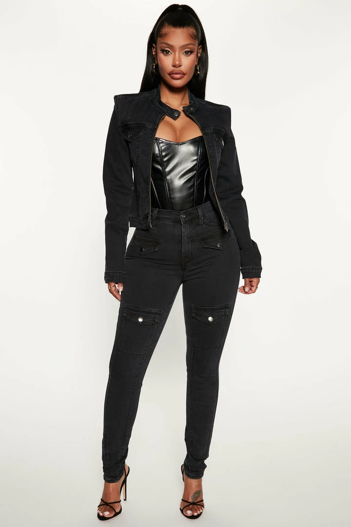 Fashion Nova Matching Separates Own The Night Quilted Moto Jacket - Black